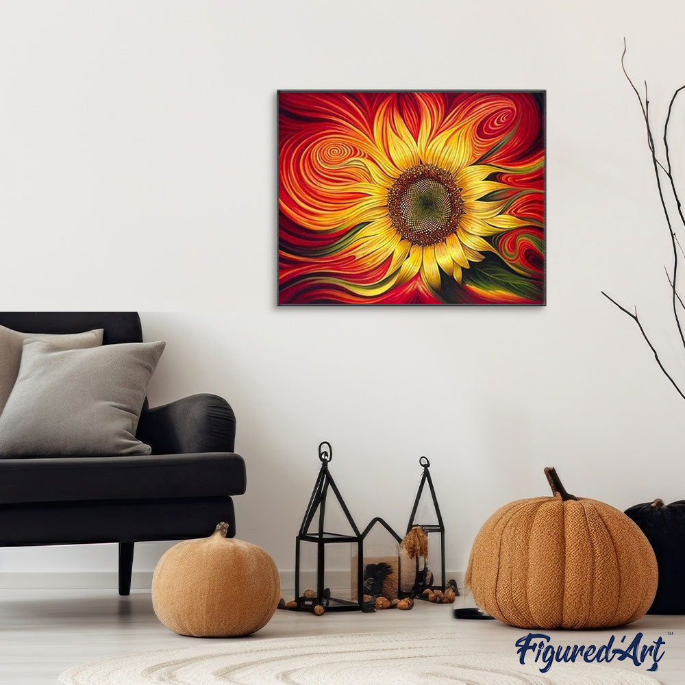 アクリル画　Sunflowers レッド 　F6号キャンバス Paint by numbers - Red Sunflower – Figured'Art