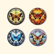 Load image into Gallery viewer, Paint by numbers 10cm Coasters (4 pieces) - Vibrant Wings: A Butterfly Quartet