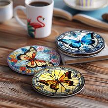 Load image into Gallery viewer, Paint by numbers 10cm Coasters (4 pieces) - Vibrant Wings: A Butterfly Quartet