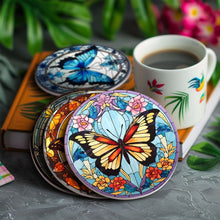 Load image into Gallery viewer, Paint by numbers 10cm Coasters (4 pieces) - Vibrant Wings: A Butterfly Quartet