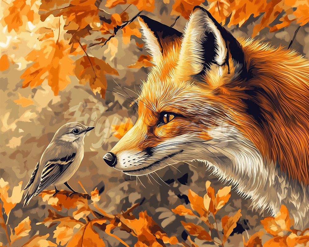 Diamond Painting Fox and Bird in Autumn Figured'Art