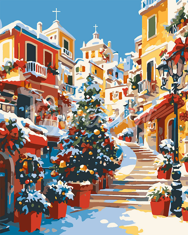 Paint by Numbers for adults UK Mediterranean Christmas Village