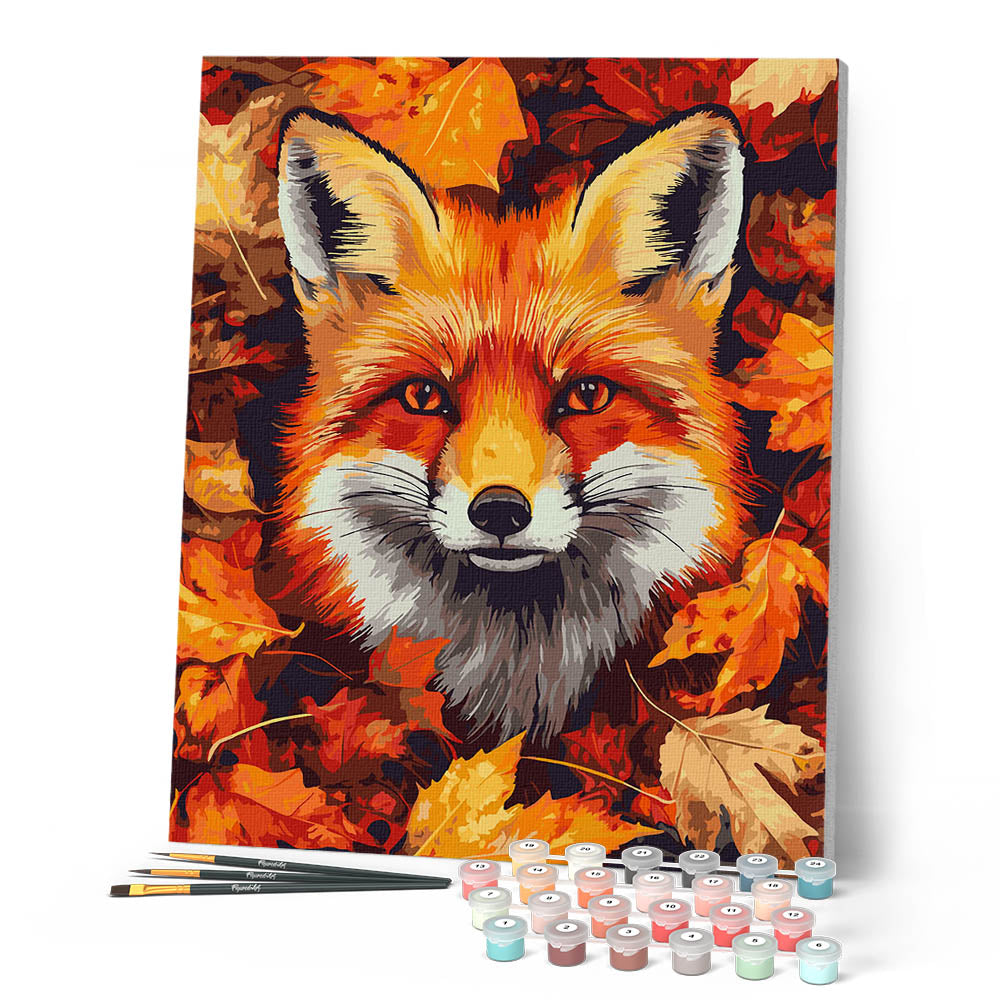 グラフィックアート Biwako360 °(autumn) Paint by Numbers for adults UK - Fox in Autumn Leaves – Figured'Art