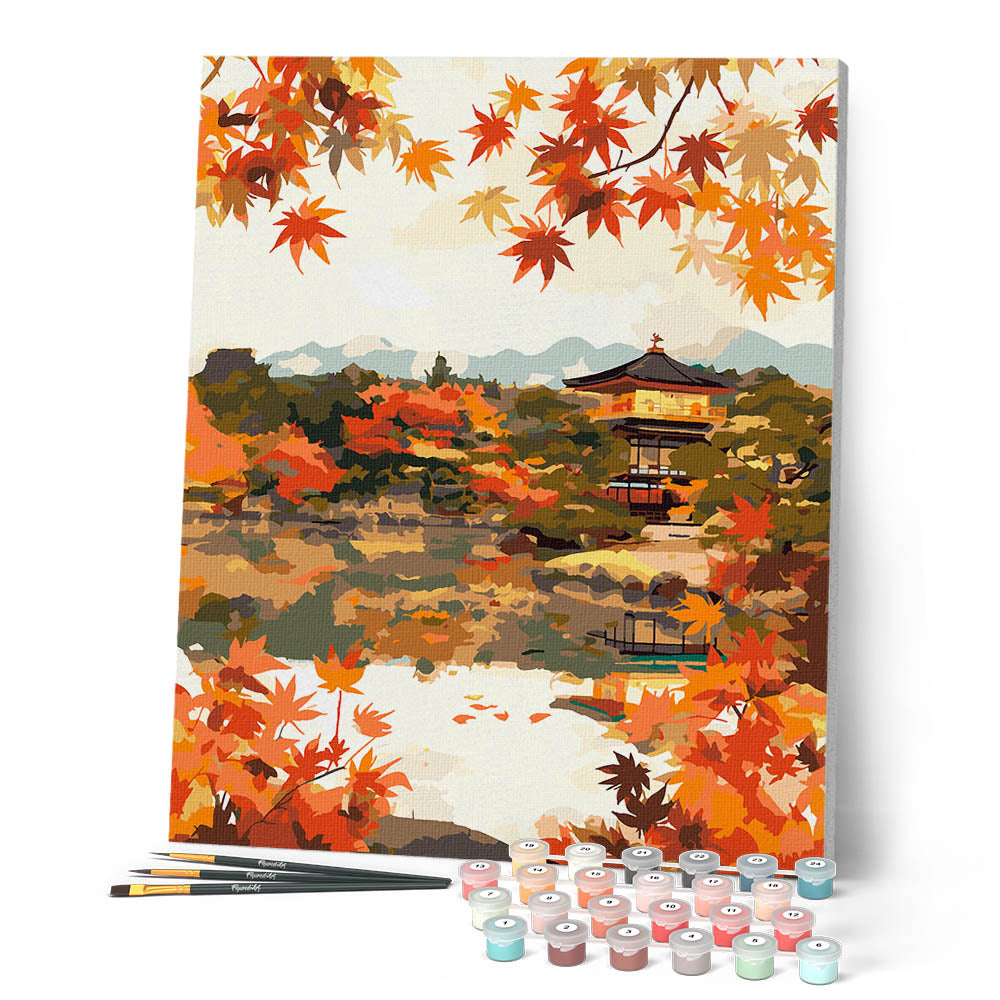 Paint by Numbers for adults UK - Japanese Temple by Autumn Lake