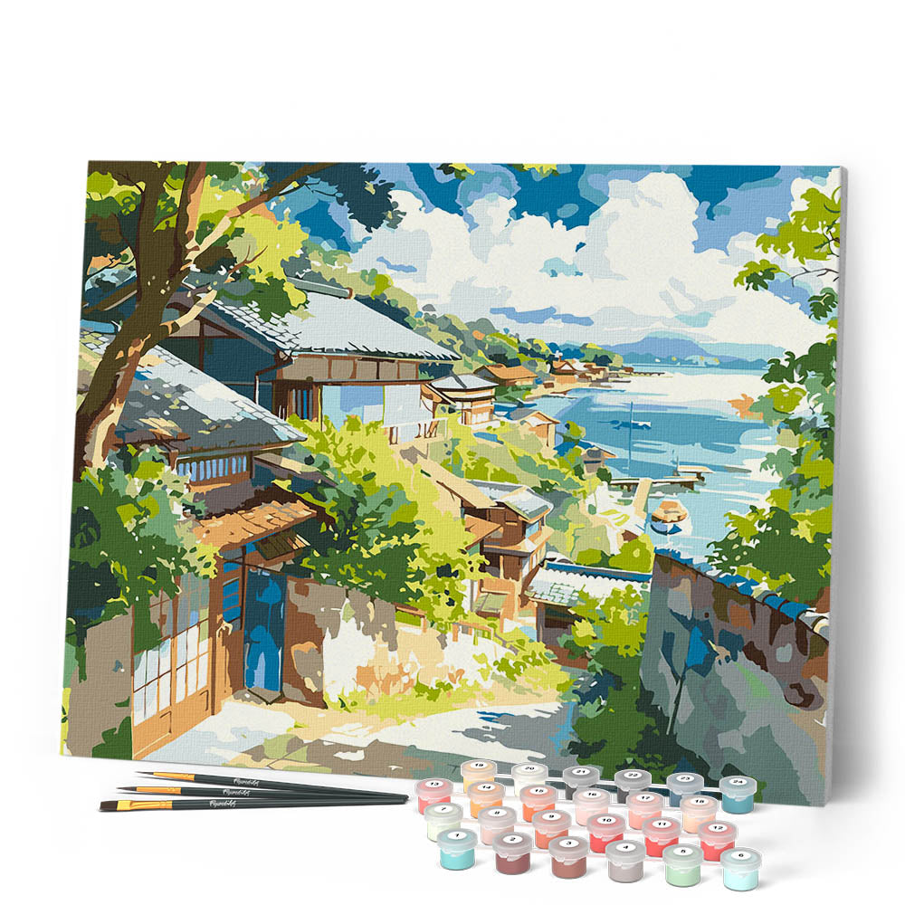 Paint by Numbers for adults UK - Seaside Village in Japan