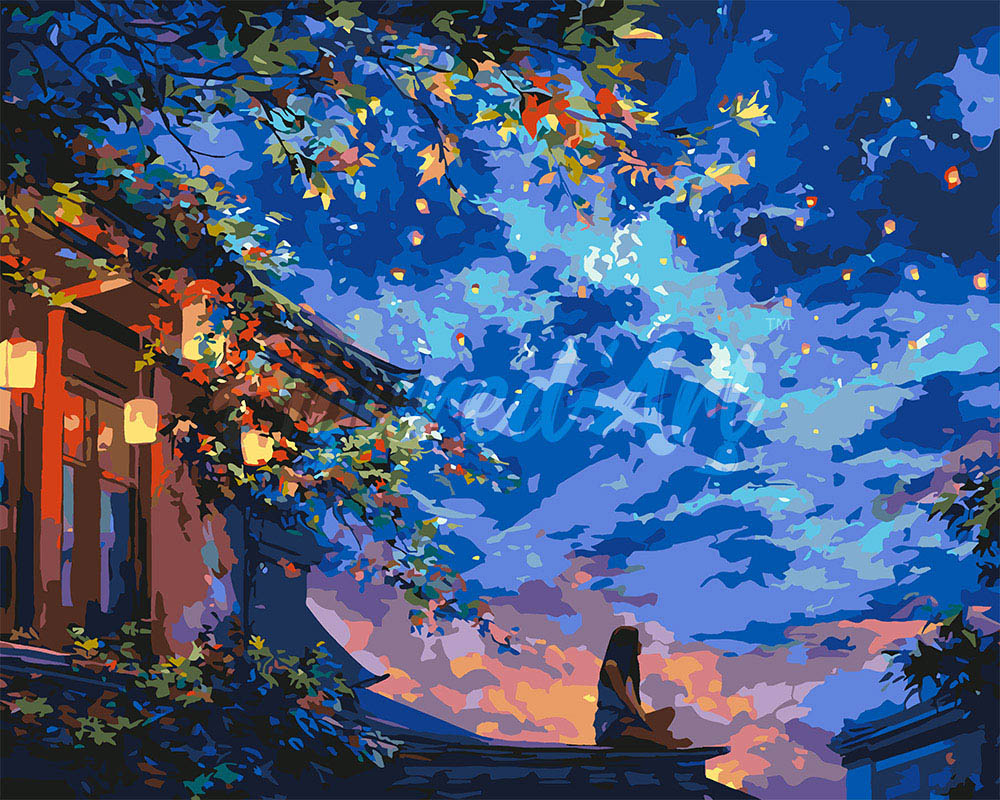 Paint by Numbers for adults UK - Lantern Night View – Figured'Art