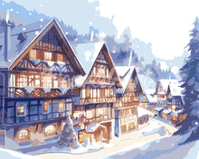 Load image into Gallery viewer, Paint by numbers kit for adults Snowy Village in Watercolour Figured'Art UK