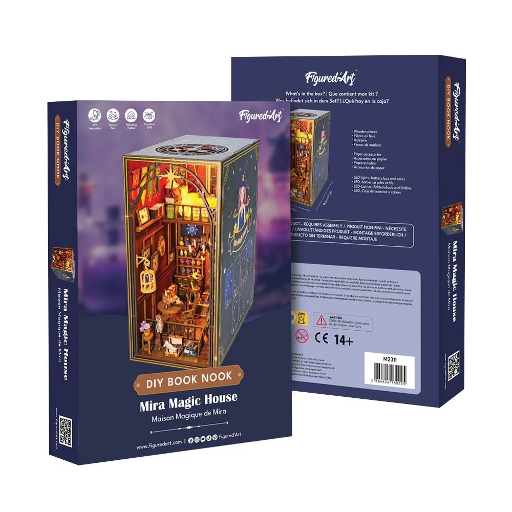 Serre-Livres d'art avec Lumière LED - Puzzle 3D en Bois - DIY Book Nook