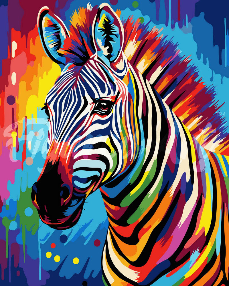 Paint by Numbers Colourful Abstract Zebra Figured'Art