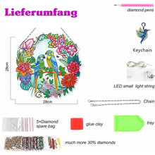 Load image into Gallery viewer, 5D Diamond Painting Door Hanger Birds with LED and Pendant