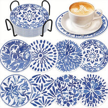 Load image into Gallery viewer, 5D Diamond Painting Coaster Blue Flowers