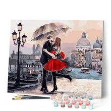 Load image into Gallery viewer, paint by numbers | Romantic Kiss in the rain | cities intermediate romance | FiguredArt