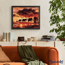 Load image into Gallery viewer, paint by numbers | Elephants at Sunset | animals elephants intermediate | FiguredArt