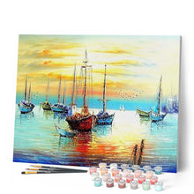 Load image into Gallery viewer, paint by numbers | Sailboats at the Port | intermediate landscapes ships and boats | FiguredArt