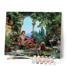 Load image into Gallery viewer, paint by numbers | Reclining Woman and Leopard | advanced landscapes leopards romance | FiguredArt