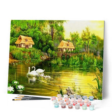Load image into Gallery viewer, paint by numbers | Peaceful Swans | advanced birds landscapes swans | FiguredArt