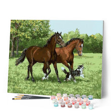 Load image into Gallery viewer, paint by numbers | Two Horses And Dog | animals dogs horses intermediate | FiguredArt