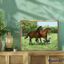 Load image into Gallery viewer, paint by numbers | Two Horses And Dog | animals dogs horses intermediate | FiguredArt