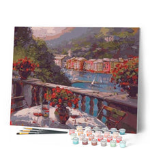 Load image into Gallery viewer, paint by numbers | Glass of wine and Terrasse View | intermediate landscapes | FiguredArt