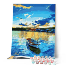 Load image into Gallery viewer, paint by numbers | Small boat at Sunrise | easy landscapes | FiguredArt