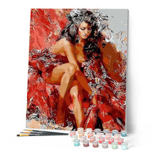 Load image into Gallery viewer, paint by numbers | Red Fashion | intermediate nude romance | FiguredArt