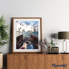 Load image into Gallery viewer, paint by numbers | Coffee and Seagulls at waterfront | intermediate landscapes | FiguredArt