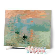 Load image into Gallery viewer, paint by numbers | Monet Sunrise | easy famous paintings landscapes monet ships and boats | FiguredArt