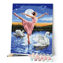 Load image into Gallery viewer, paint by numbers | Swan Lake and Full Moon | birds dance intermediate swans | FiguredArt