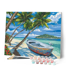 Load image into Gallery viewer, paint by numbers | Boat under the Coconut trees | easy landscapes ships and boats | FiguredArt