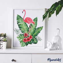 Load image into Gallery viewer, paint by numbers | Pink Flamingo and Flowers | birds easy flamingos flowers | FiguredArt