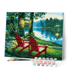 Load image into Gallery viewer, paint by numbers | Sun Loungers on Lake | easy landscapes | FiguredArt