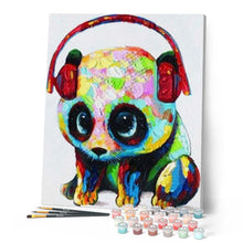 Load image into Gallery viewer, paint by numbers | Panda using Headphones | animals intermediate pandas | FiguredArt