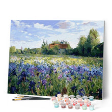 Load image into Gallery viewer, paint by numbers | Countryside field and Blue Flowers | advanced landscapes | FiguredArt