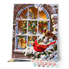 Load image into Gallery viewer, paint by numbers | Christmas Window | animals birds christmas intermediate | FiguredArt