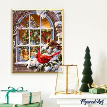 Load image into Gallery viewer, paint by numbers | Christmas Window | animals birds christmas intermediate | FiguredArt
