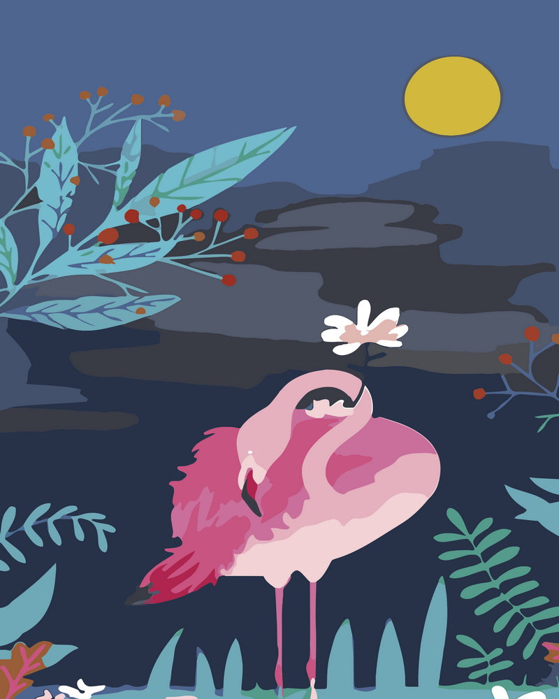 paint by numbers | Flamingo at Night | animals birds easy flamingos flowers | FiguredArt