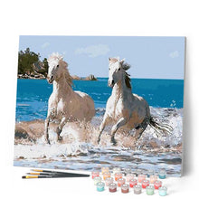 Load image into Gallery viewer, paint by numbers | White Horses and Seaside | animals horses intermediate | FiguredArt