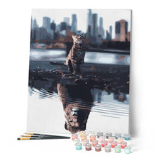 Load image into Gallery viewer, Paint by numbers | Cat and Lion reflection | animals cats intermediate lions new arrivals cities | Figured'Art