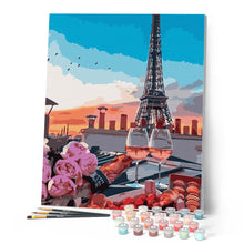 Load image into Gallery viewer, Paint by numbers | The aperitif with the Eiffel Tower's view | intermediate new arrivals romance cities | Figured'Art