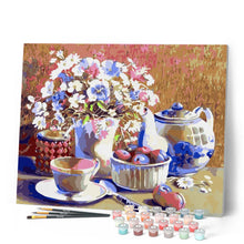 Load image into Gallery viewer, Paint by numbers | Set of tea and flowers | advanced flowers new arrivals | Figured'Art