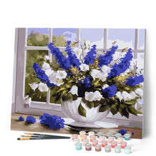 Load image into Gallery viewer, Vase of blue and white flowers