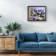 Load image into Gallery viewer, Vase of blue and white flowers