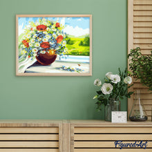 Load image into Gallery viewer, Vase of flowers with a view of the fields