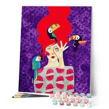 Load image into Gallery viewer, Paint by numbers | Woman and toucans | animals women intermediate new arrivals birds portrait | Figured'Art