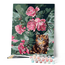 Load image into Gallery viewer, Bouquet of roses and cat