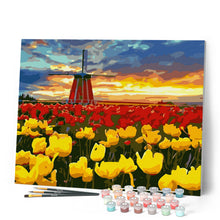 Load image into Gallery viewer, Windmill and red and yellow tulips
