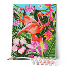 Load image into Gallery viewer, Paint by numbers | Flamingos and large leaves | animals advanced flamingos new arrivals birds | Figured'Art