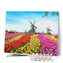Load image into Gallery viewer, paint by numbers | Dutch Windmill Flowers | advanced flowers landscapes | FiguredArt