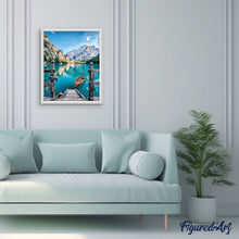 Load image into Gallery viewer, paint by numbers | Boat on the Mountain Lake | intermediate landscapes new arrivals ships and boats | FiguredArt