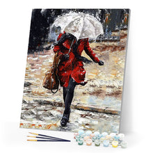 Load image into Gallery viewer, paint by numbers | Woman walking down the stairs in the Rain | advanced romance | FiguredArt